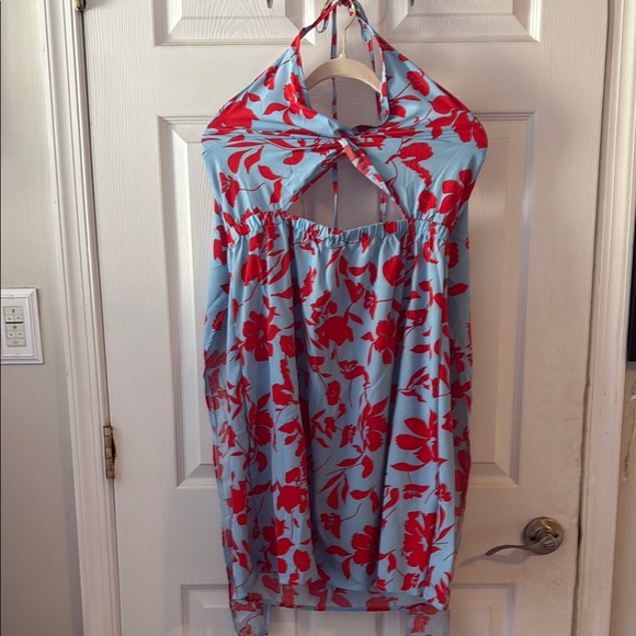 Floral Halter Dress in Red and Blue - Picture 1 of 2